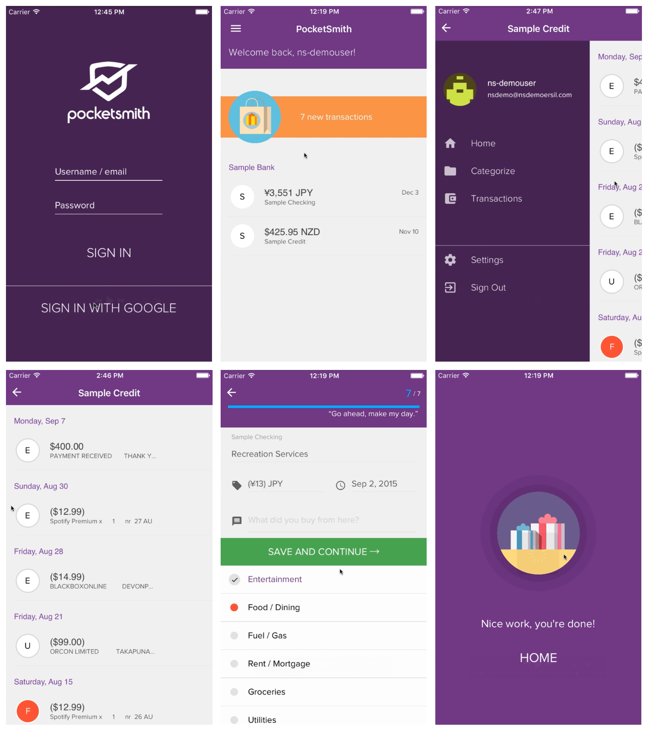 PocketSmith mobile using Nativescript, 2015.